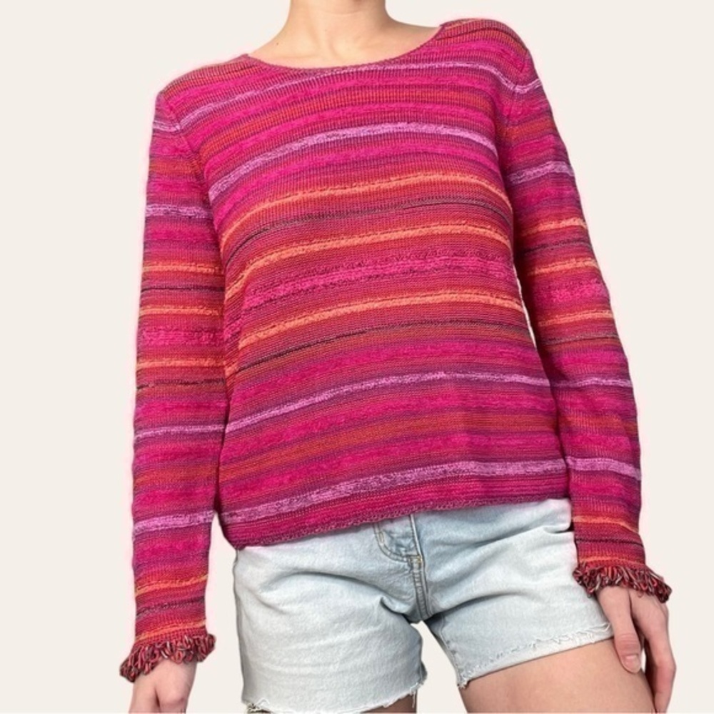 Vintage Sigrid Olsen Sport Fringe Cuff Striped Sweater 💕